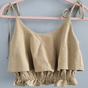 Olive Green Linen Crop Top in Size Small 🫒